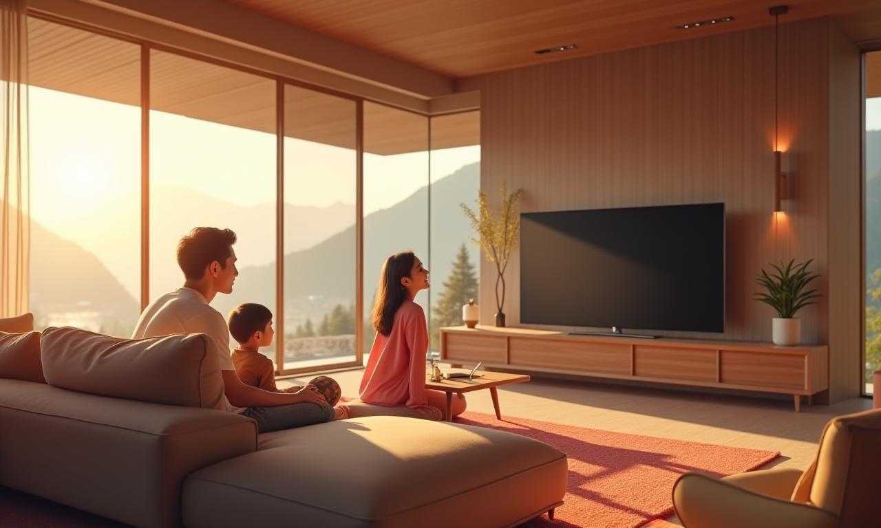 モダンなリビングでSmart TV For Homeを使用する家族